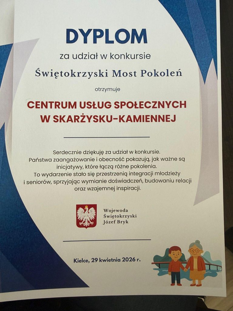 Dyplom za udział w konkursie Świętokrzyski Most Pokoleń